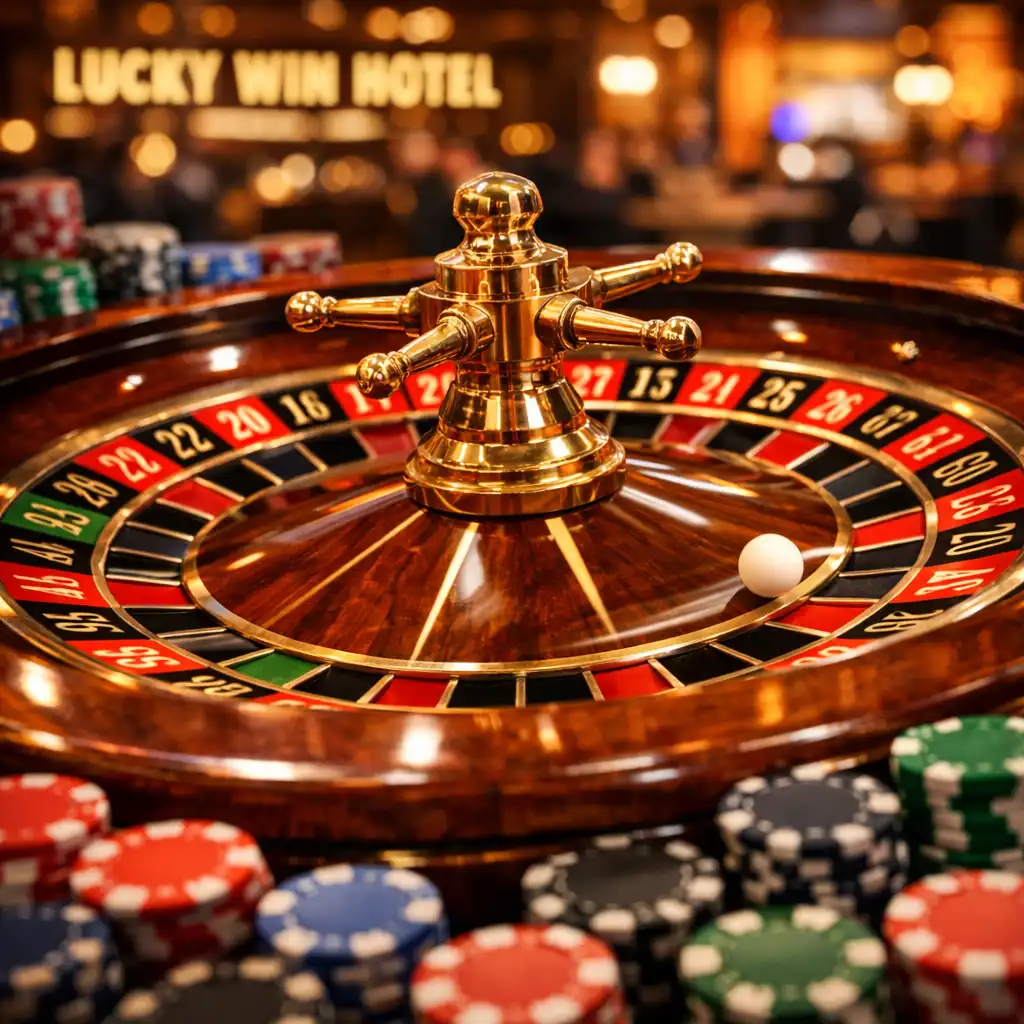 A roulette wheel in motion surrounded by betting chips