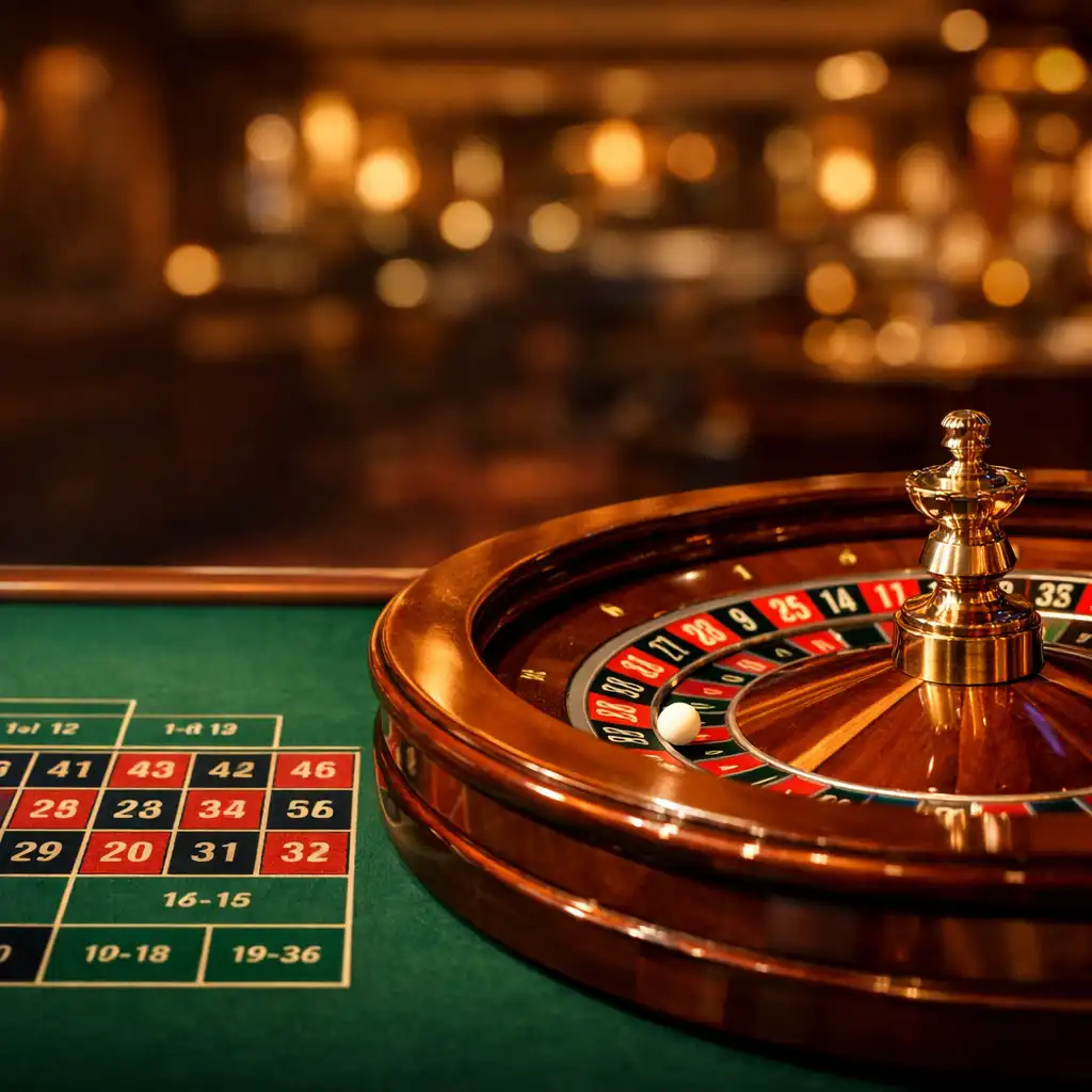 A luxurious roulette table with warm lighting at Lucky Win Hotel